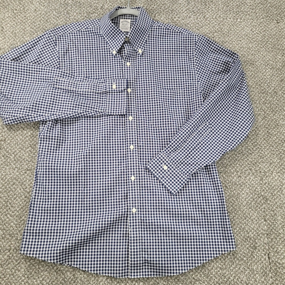 Brooks Brothers Regent Fit Gingham Shirt Mens 15.5 33 Blue White Non-Iron Supima